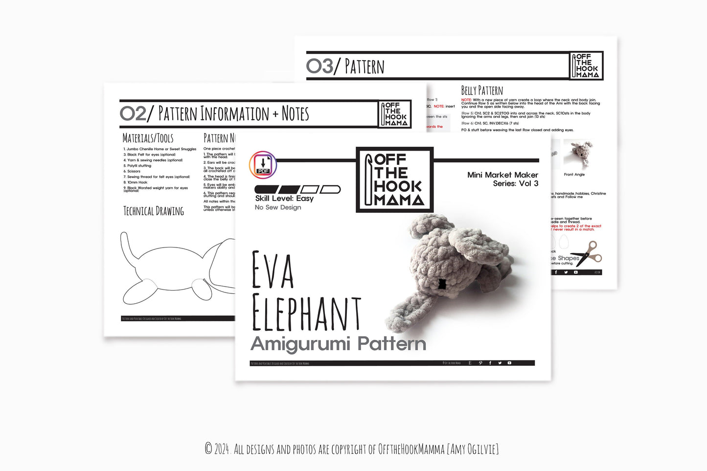 Eva the Elephant, Mini Market Maker Series Vol 3. Plush Amigurumi Pattern crochet in 30 minutes for craft shows! Video available