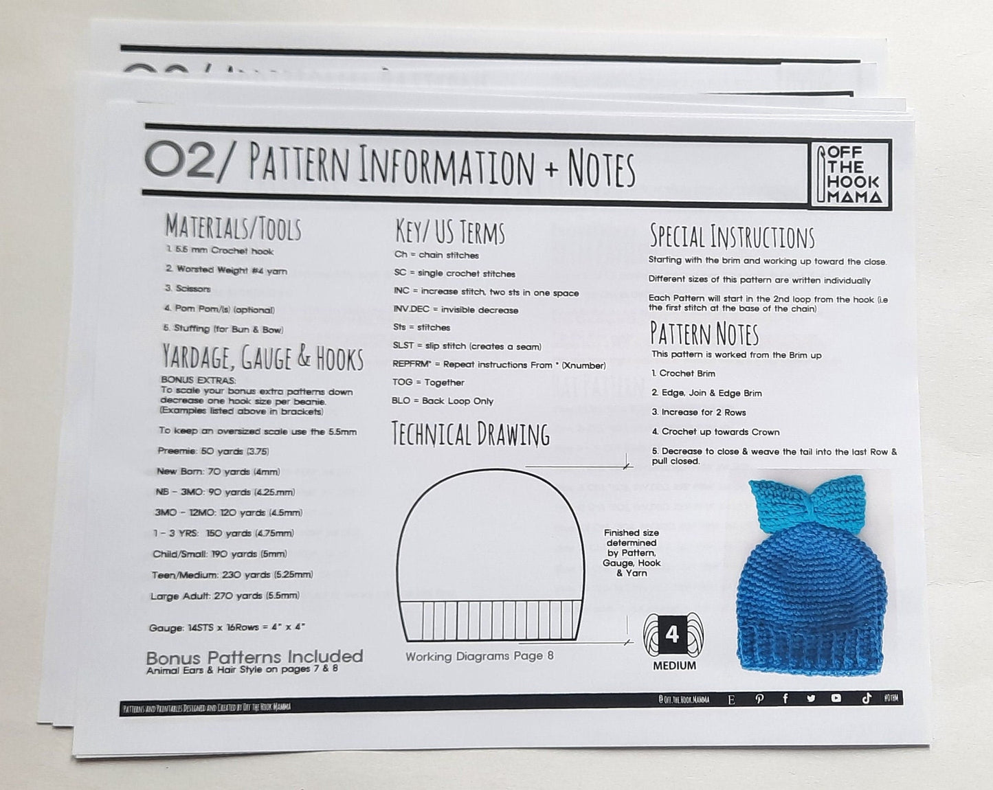 Fitted Beanie Crochet Pattern with bonus ears included! Mens / Womens Beanie Pattern, Basic Unisex Beanie Pattern, 8 Sizes Preemie to Adult.