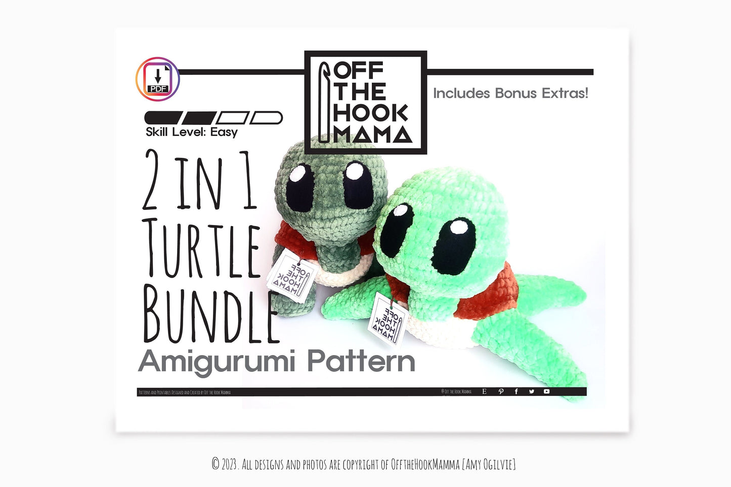 Tortoise and Sea Turtle Amigurumi Pattern Bundle - 2 in 1 Crochet plushie pattern pack. Includes photo tutorial. DIY Kids Plush.