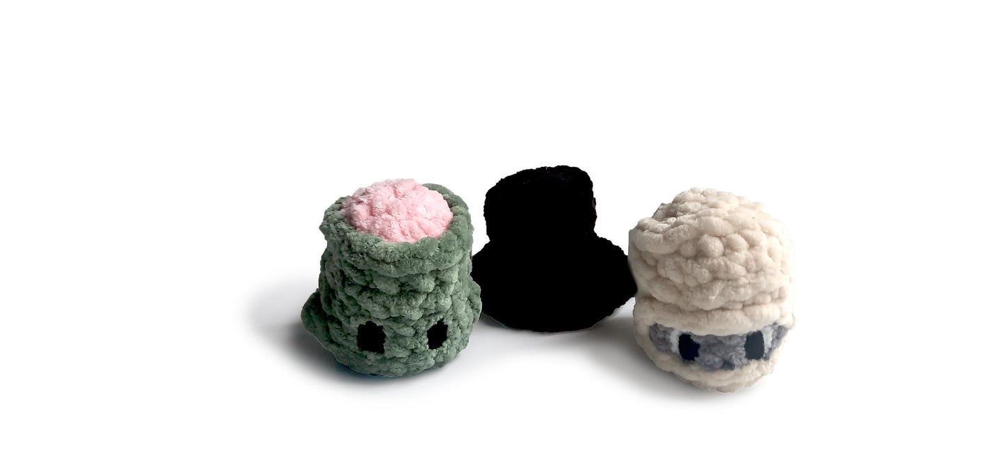 Mini spooky amigurumi PATTERN bundle - 3 in 1 Amigurumi crochet Halloween plushies Zombie, Top Hat & Mummy. Includes felt templates.