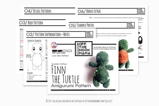 Fin Turtle Plush Amigurumi, Cuddly Chenille Characters. Posh yarn Crochet Pattern