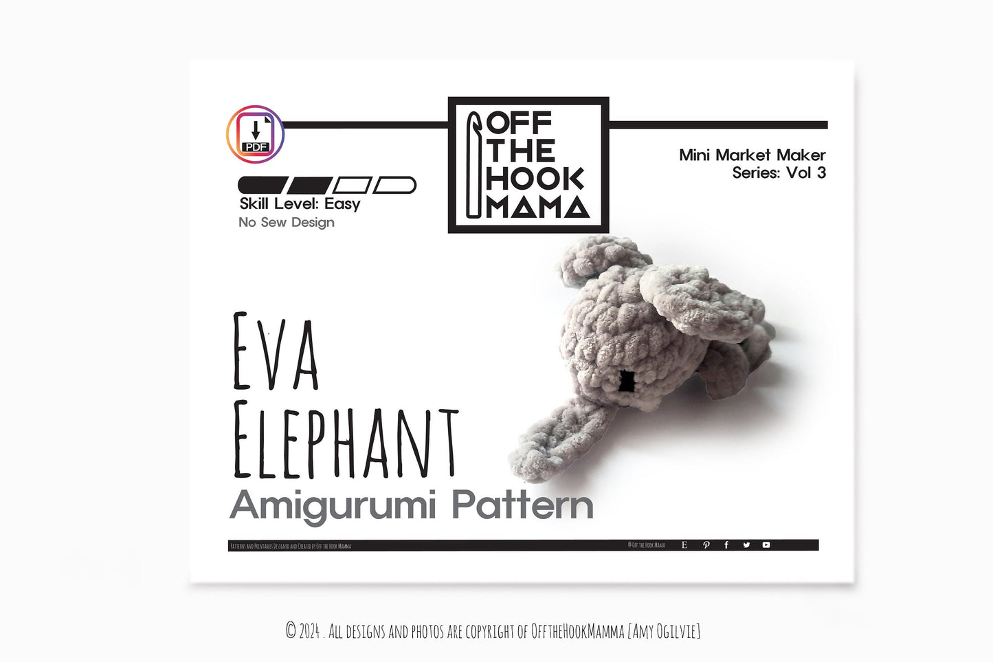 Eva the Elephant, Mini Market Maker Series Vol 3. Plush Amigurumi Pattern crochet in 30 minutes for craft shows! Video available