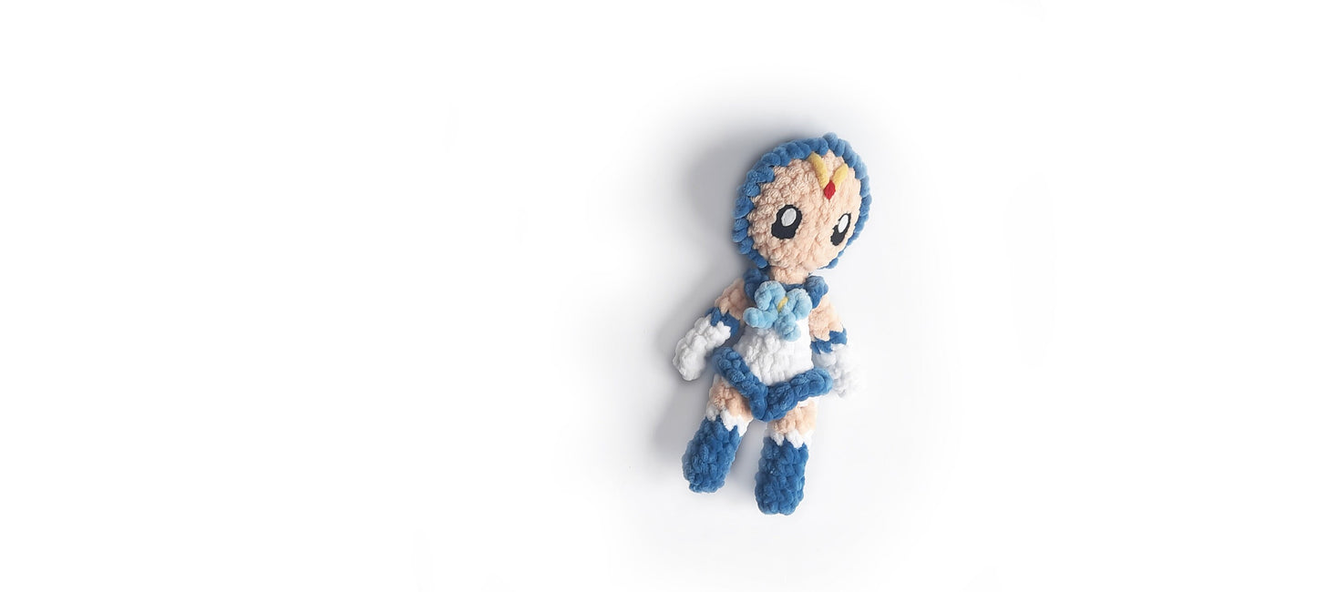 Crochet Sailor Mercury PATTERN - Chibi Ami Mizuno Amigurumi, crochet plush pattern, Kawaii Amy Pattern. PDF includes felt eye templates.