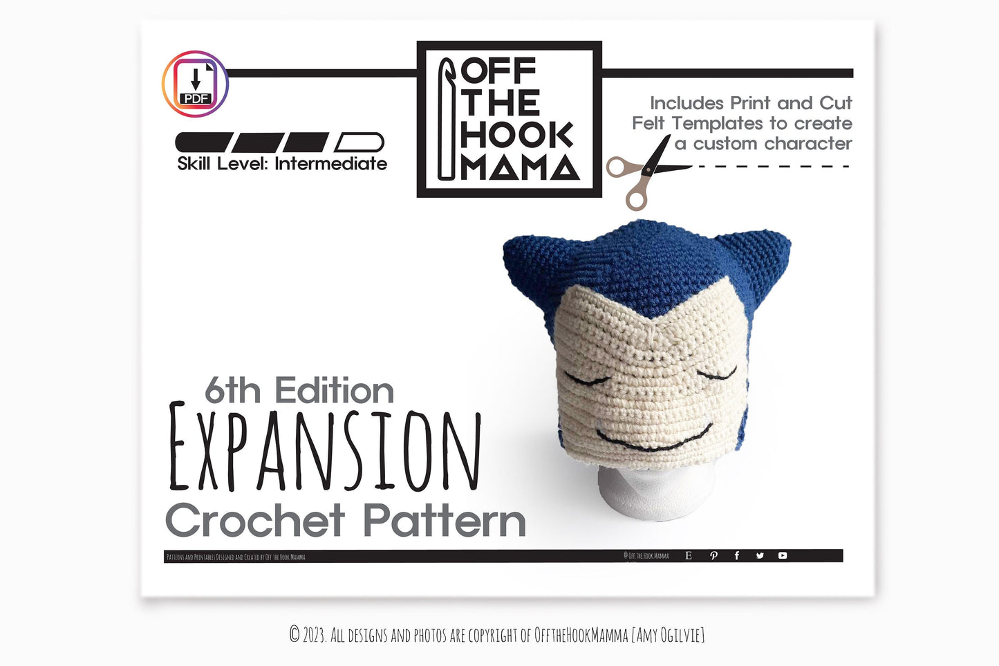 6th Edition Snorlax Character Hat Expansion Pack. DIY Crochet Pop art beanie Embellishments.