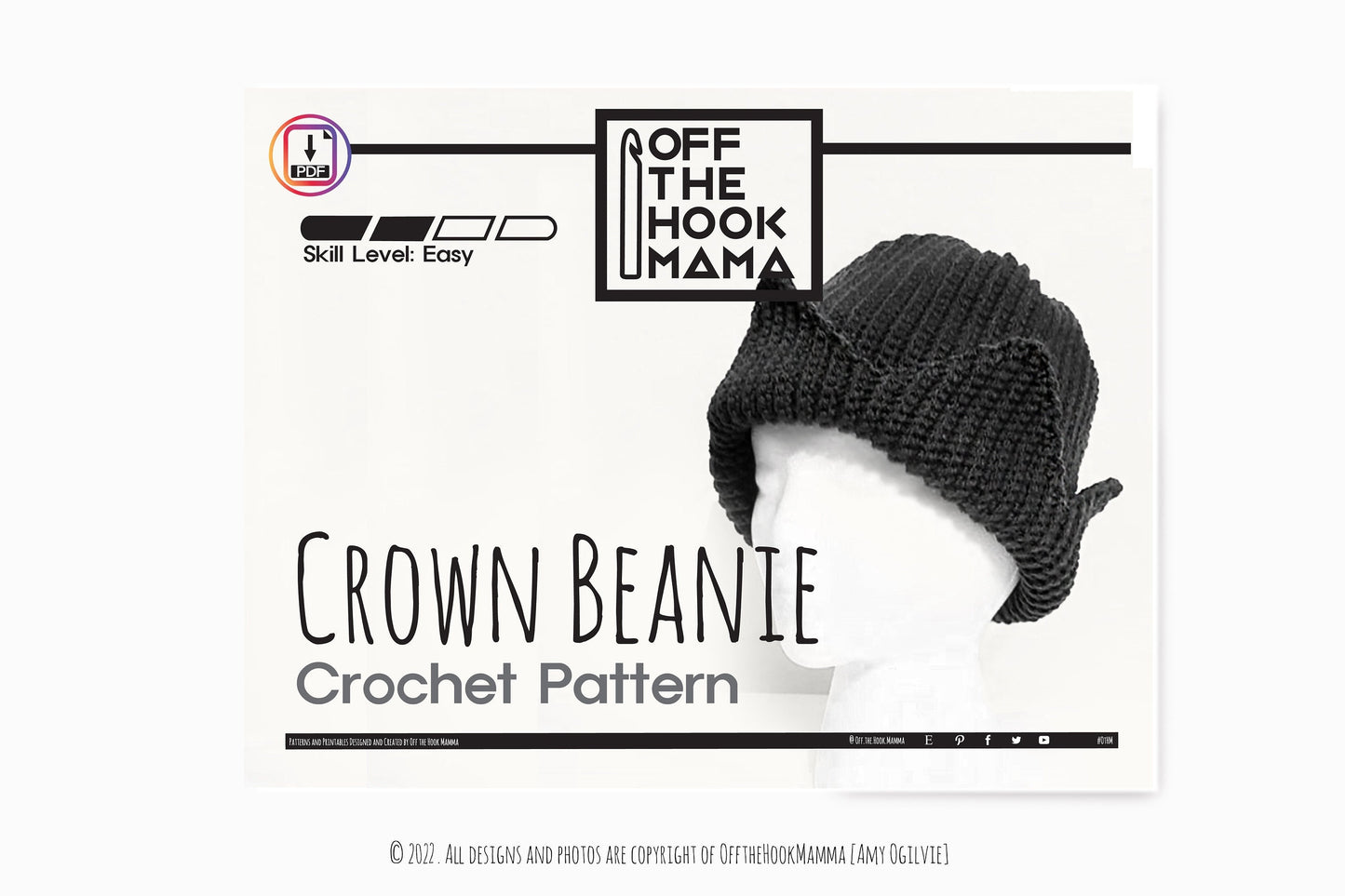 PDF Instant Download - CROCHET PATTERN - Riverdale, Jug Head Jones ribbed crochet Crown hat pattern. Whoopie Cap.