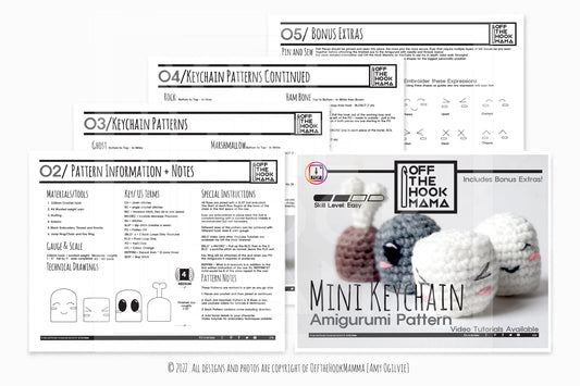 DIY Mini Kawaii Crochet Key Chain Pattern pack - NO SEW - Amigurumi Crochet Keychain Patterns with bonus extra's included + video tutorials!