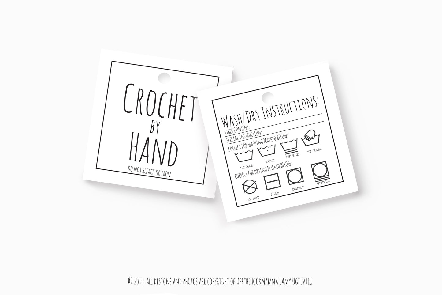 Printable Crochet Etsy Maker tag Bundle / Crochet by hand tag/ Skinny tags/ Washing labels / care instruction/ Craft supplies/ garment tag