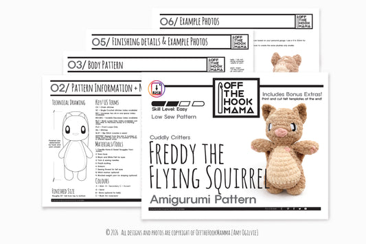 Freddy the Flying Squirrel Plush Amigurumi, Cuddly Chenille Characters. Posh yarn Crochet Pattern