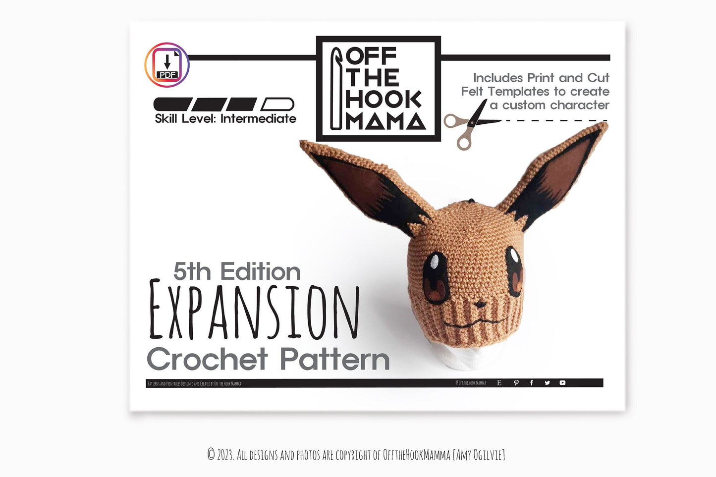 5th Edition Evee Character Hat Expansion Pack. DIY Crochet Pop art beanie Embellishments.