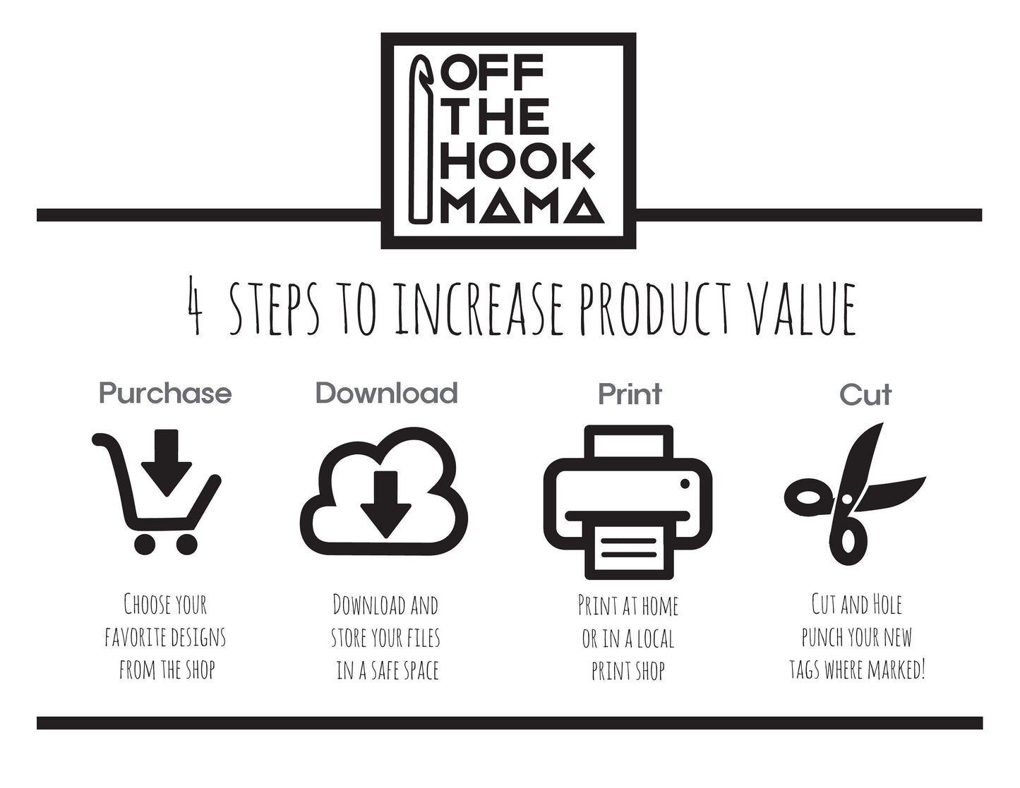 Crochet Tags to Print and Cut - 16 Material & Fiber Care Hang Tag labels. Handmade Crochet product tags with markable washing instructions.