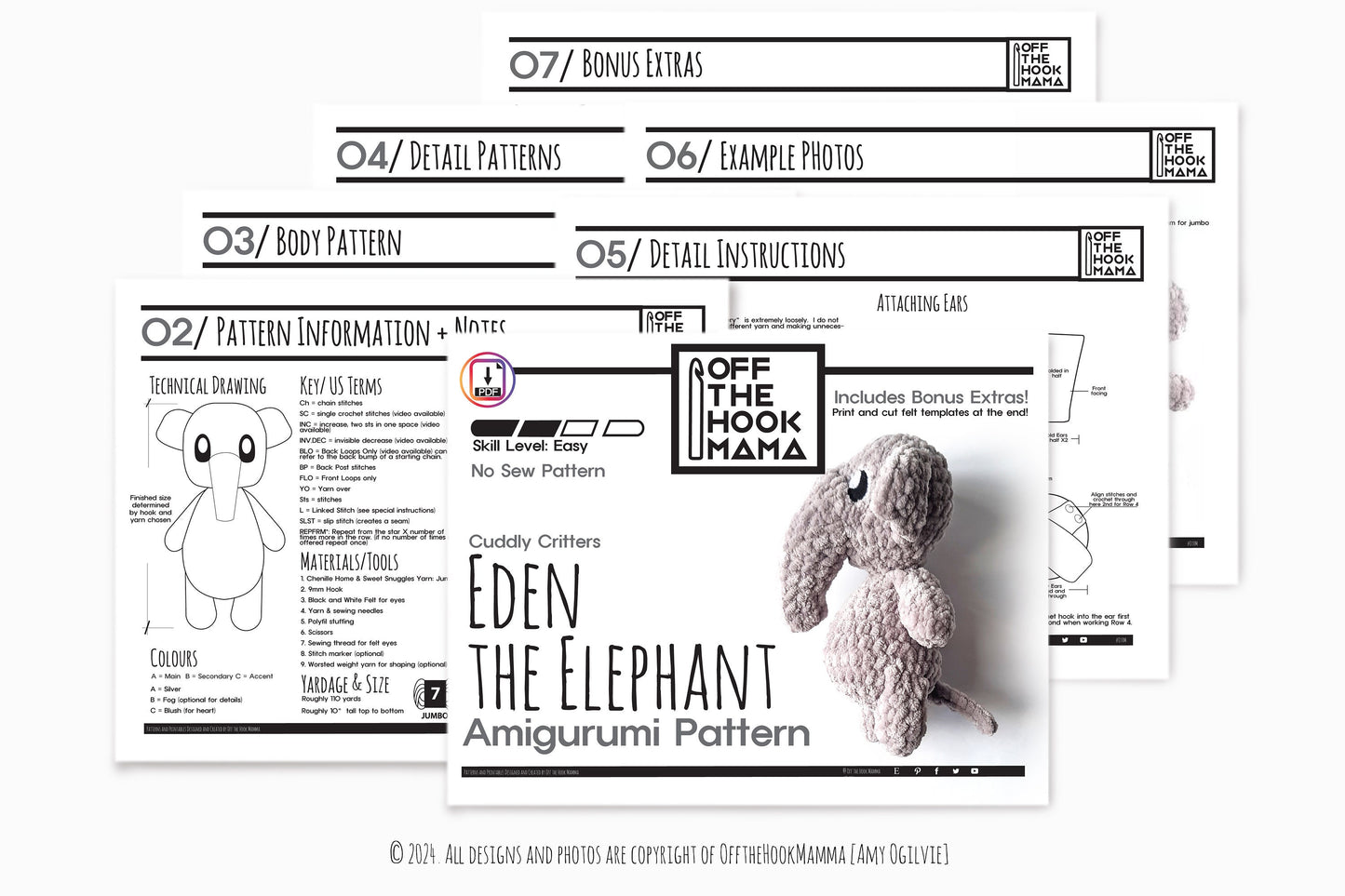 Eden Elephant, Cuddly Chenille Critters Series Vol 5. Plush Posh Amigurumi Zoo animal Elephant Crochet Pattern