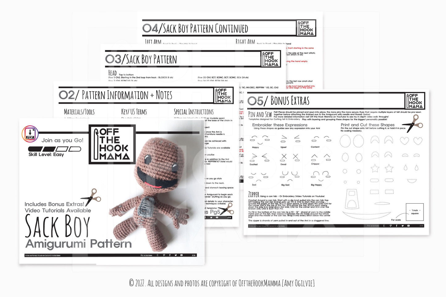Sack Boy Amigurumi Crochet Pattern. How to Crochet Sock Boy video tutorials and stuffed toy Pattern. DIY Sock puppet crochet poppet pattern.