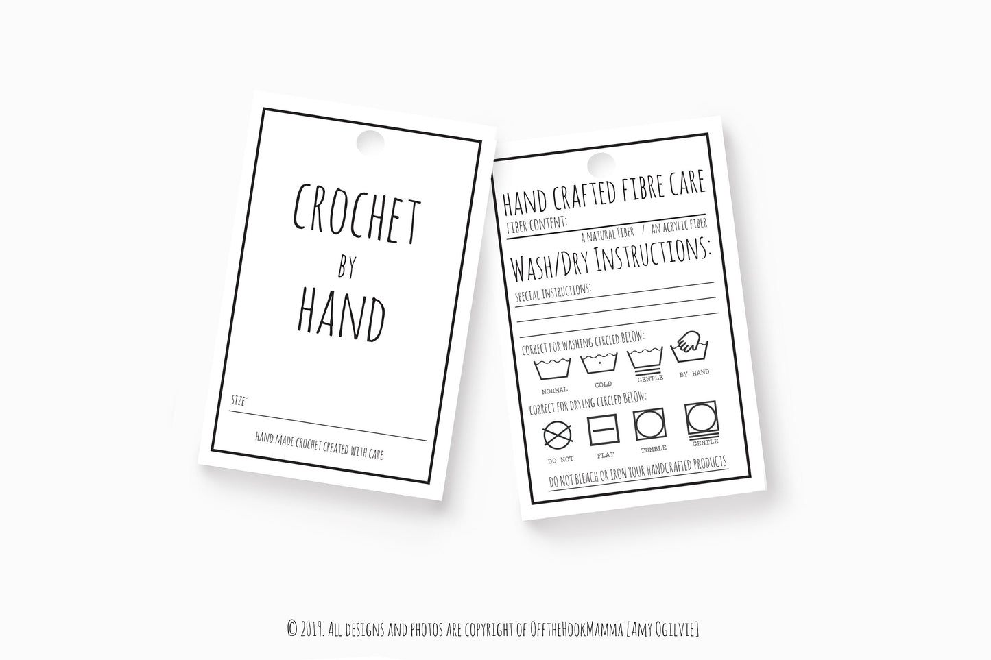Printable Crochet Etsy Maker tag Bundle / Crochet by hand tag/ Skinny tags/ Washing labels / care instruction/ Craft supplies/ garment tag