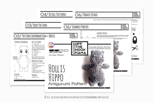 Hollis Hippo Plush Amigurumi, Cuddly Chenille Characters. Posh yarn Crochet Pattern