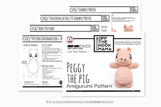 Peggy the Pig Plush Amigurumi, Cuddly Chenille Characters. Posh yarn Crochet Pattern