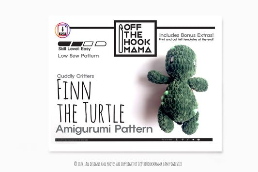 Fin Turtle Plush Amigurumi, Cuddly Chenille Characters. Posh yarn Crochet Pattern