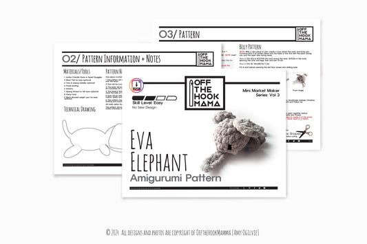 Eva the Elephant, Mini Market Maker Series Vol 3. Plush Amigurumi Pattern crochet in 30 minutes for craft shows! Video available