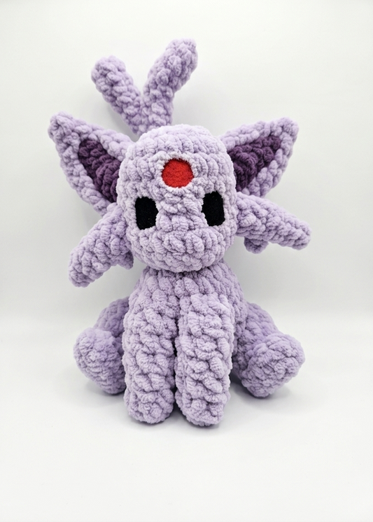 Purple Espeon plush toy with a red forhead dot on a white background