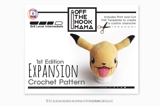 1st Edition Pika-chan Character Hat Expansion Pack. DIY Crochet Pop art Pika-buddy beanie Embellishments.