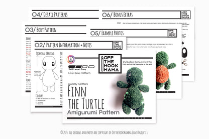 Fin Turtle Plush Amigurumi, Cuddly Chenille Characters. Posh yarn Crochet Pattern