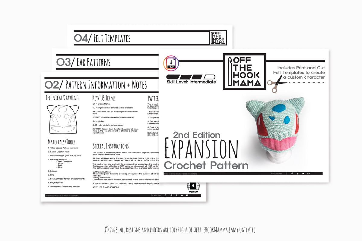 2nd Edition Bulbafett Character Hat Expansion Pack. DIY Crochet Pop art Bulby beanie Embellishments.