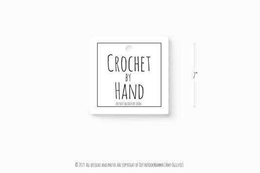 24 Crochet Tags - Print and cut. Square fiber care hang tag labels. Handmade DIY printable crochet care card tags with washing instructions
