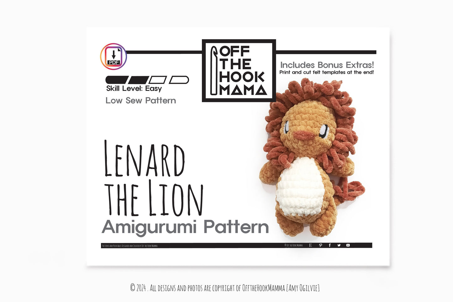 Lenard Lion Plush Amigurumi, Cuddly Chenille Characters. Posh yarn Crochet Pattern