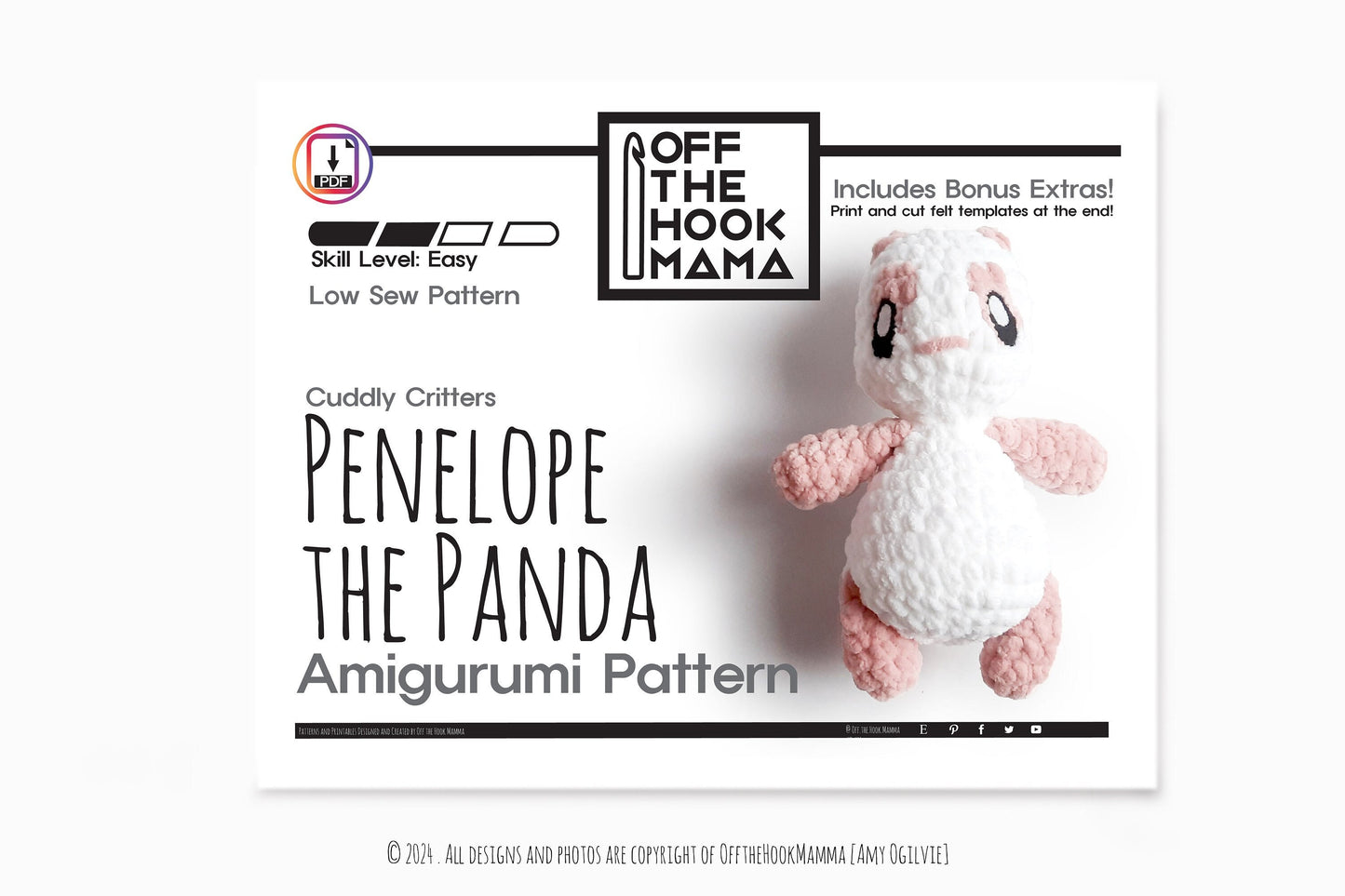 Amigurumi Panda Crochet Pattern: Penelope the Cuddly Chenille Critter (PDF Pattern)