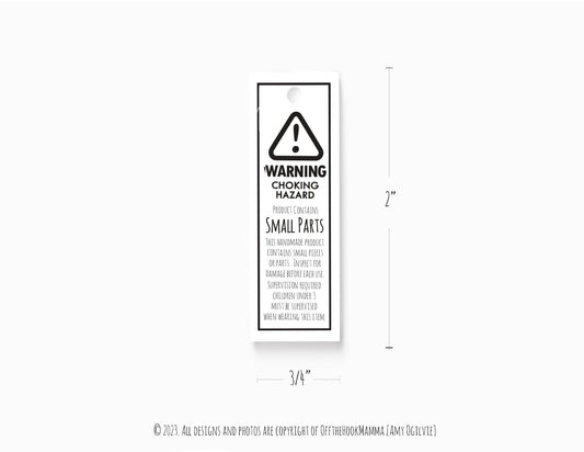 Warning Label Tags to Print and Cut - Slim Design includes 3pg and 32 tags - Choking Hazard Warning Hang Tag labels for Handmade Garments