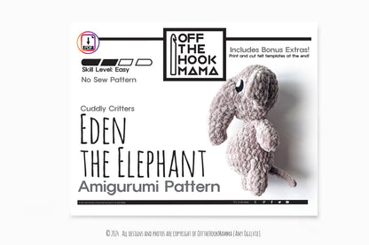Eden Elephant, Cuddly Chenille Critters Series Vol 5. Plush Posh Amigurumi Zoo animal Elephant Crochet Pattern