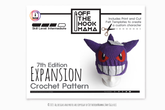 7th Edition Gengar Character Hat Expansion Pack. DIY Crochet Pop art Midnight beanie Embellishments.