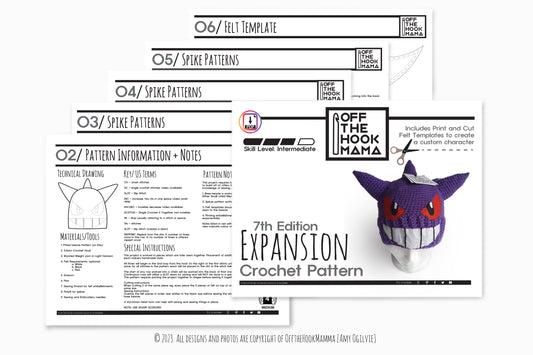 7th Edition Gengar Character Hat Expansion Pack. DIY Crochet Pop art Midnight beanie Embellishments.