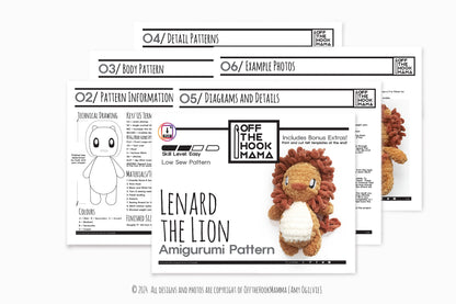 Lenard Lion Plush Amigurumi, Cuddly Chenille Characters. Posh yarn Crochet Pattern