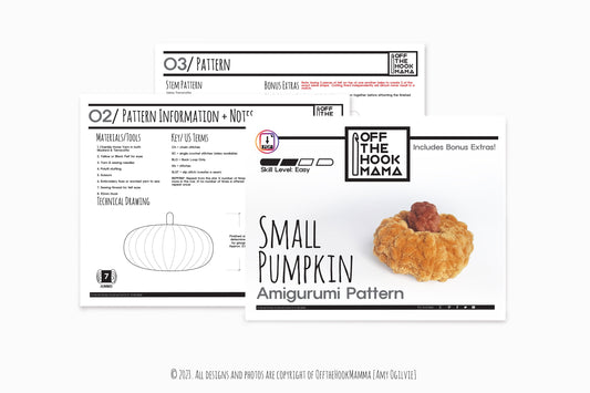Small Cottagecore Pumpkin Amigurumi Pattern - Crochet jack o lantern pattern. Felt Templates and written instructional tutorial.