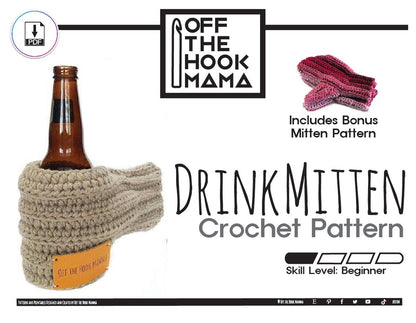 Black box with the words Off the Hook Mama inside of it, flanked by a crochet hook standing just to the left.  Appealing font in all caps with A's shaped like pyramids.