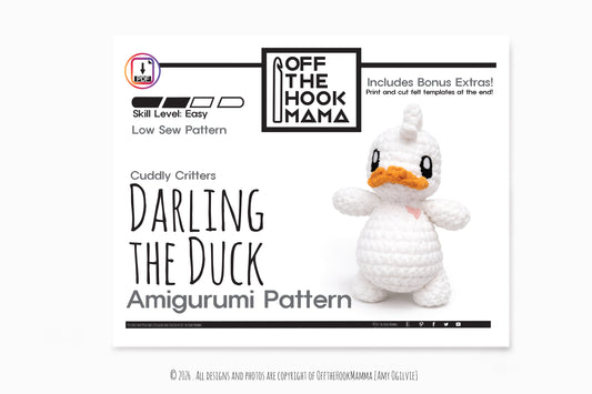 Darling the Duck Plush Amigurumi, Cuddly Chenille Characters. Posh yarn Crochet Pattern