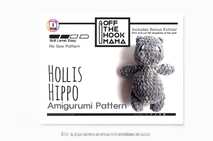 Hollis Hippo Plush Amigurumi, Cuddly Chenille Characters. Posh yarn Crochet Pattern
