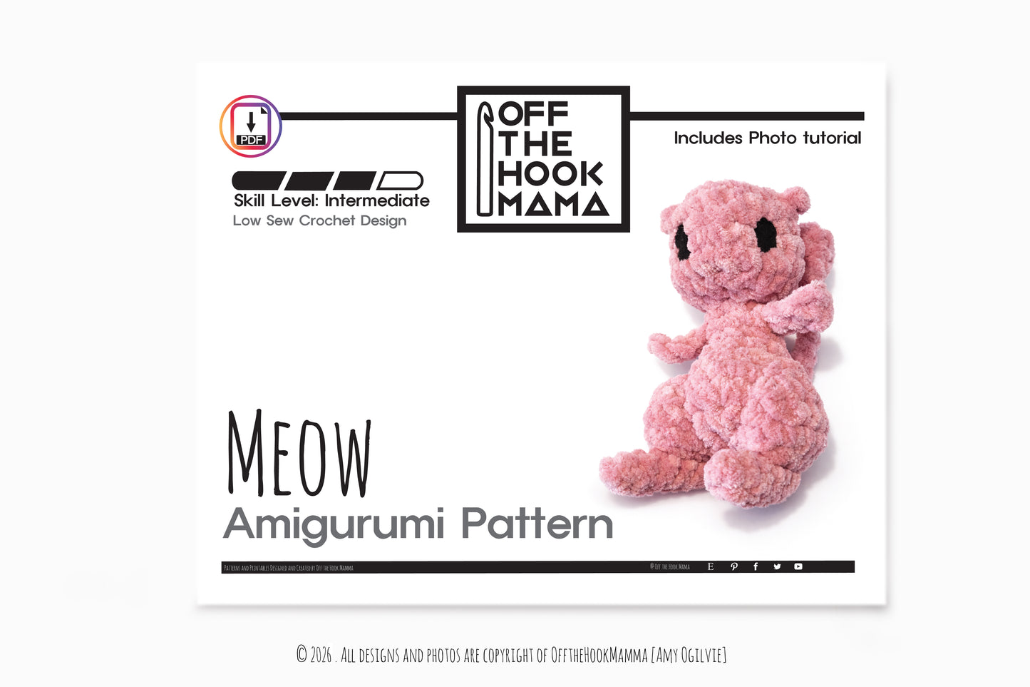 Meow Amigurumi Crochet PATTERN - Low Sew Amigurumi, crochet pop culture plush Instant Download