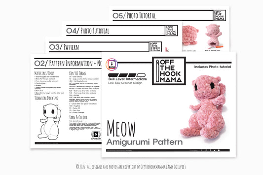 Meow Amigurumi Crochet PATTERN - Low Sew Amigurumi, crochet pop culture plush Instant Download