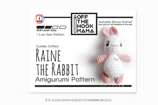 Raine Rabbit Plush Amigurumi, Cuddly Chenille Characters. Posh yarn Crochet Pattern