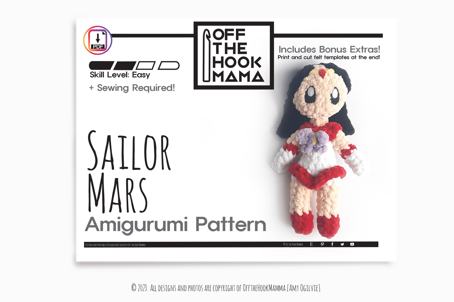 Crochet Sailor Mars Amigurumi Pattern: Chibi Rei Hino (PDF Pattern)