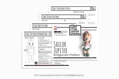 Crochet Sailor Jupiter Amigurumi Pattern: Chibi Plush (PDF)