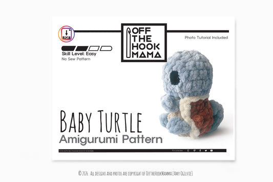 Baby Turtle Amigurumi Crochet PATTERN - No Sew Amigurumi, crochet pop culture plush Instant Download