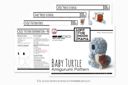 Baby Turtle Amigurumi Crochet PATTERN - No Sew Amigurumi, crochet pop culture plush Instant Download