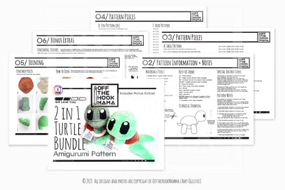 Tortoise and Sea Turtle Amigurumi Pattern Bundle - 2 in 1 Crochet plushie pattern pack. Includes photo tutorial. DIY Kids Plush.