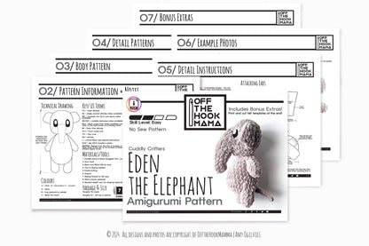 Eden Elephant, Cuddly Chenille Critters Series Vol 5. Plush Posh Amigurumi Zoo animal Elephant Crochet Pattern