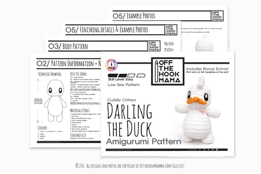 Darling the Duck Plush Amigurumi, Cuddly Chenille Characters. Posh yarn Crochet Pattern