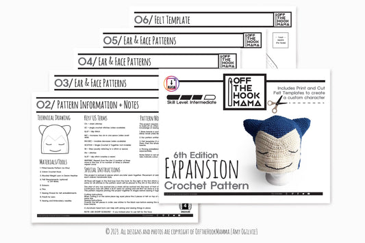 6th Edition Snorlax Character Hat Expansion Pack. DIY Crochet Pop art beanie Embellishments.