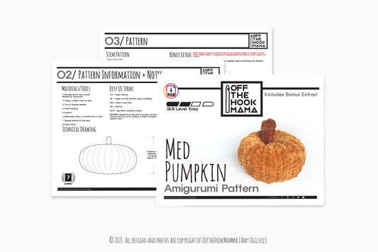 Medium Cottagecore Pumpkin Amigurumi Pattern - Crochet jack o lantern pattern. Felt Templates and written instructional tutorial.