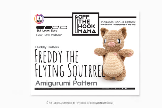 Freddy the Flying Squirrel Plush Amigurumi, Cuddly Chenille Characters. Posh yarn Crochet Pattern
